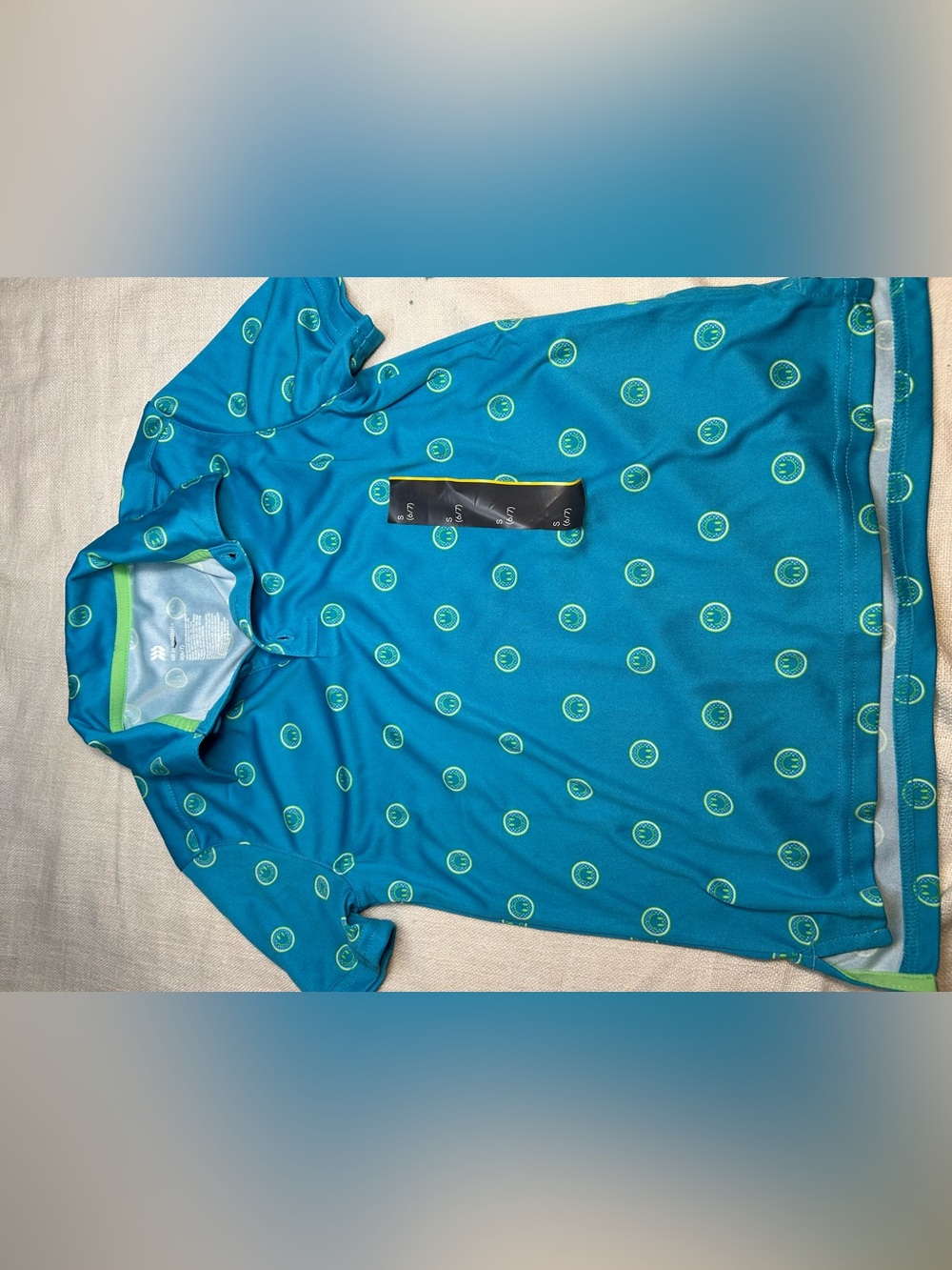 All in Motion kids Polo Shirt Short Sleeve S Blue/Green Smiley Graphic Stretch